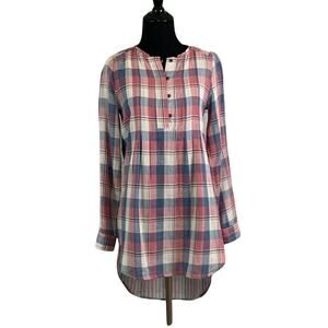 HOLDING HORSES Pink Plaid Long Sleeves Tunic Blouse XS